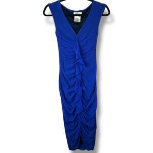 FUZZI Made In Italy Royal Blue Flutter Ruched Tulle Sleeveless Bodycon Dress XS